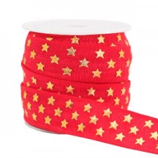 Elastic ribbon 15mm stars Red